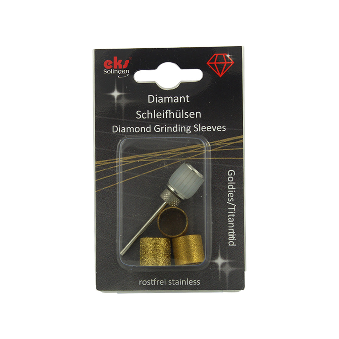 EKS Solingen 13 mm TiN-Coated Diamond Sanding Sleeves, 3 Grit plus Mandrel
