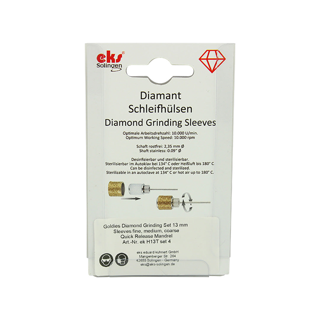 EKS Solingen 13 mm TiN-Coated Diamond Sanding Sleeves, 3 Grit plus Mandrel
