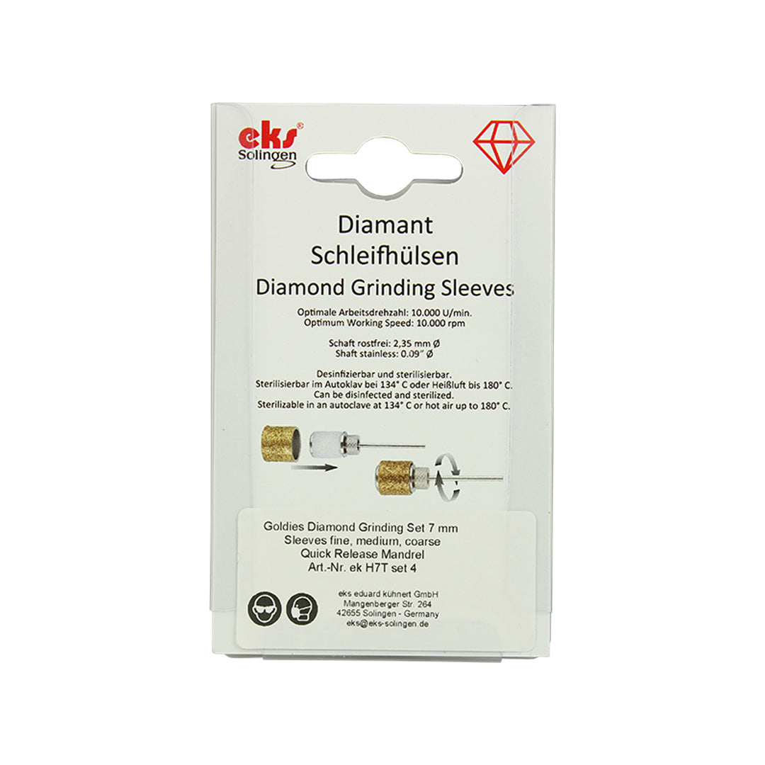 EKS Solingen 7 mm TiN-Coated Diamond Sanding Sleeves, 3 Grit plus Mandrel