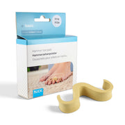 A package of Ruck basic hammer toe pads shown next to the four beige foam toe pad pieces on a white background. RUCK basic Hammer Toe Pad 4pcs