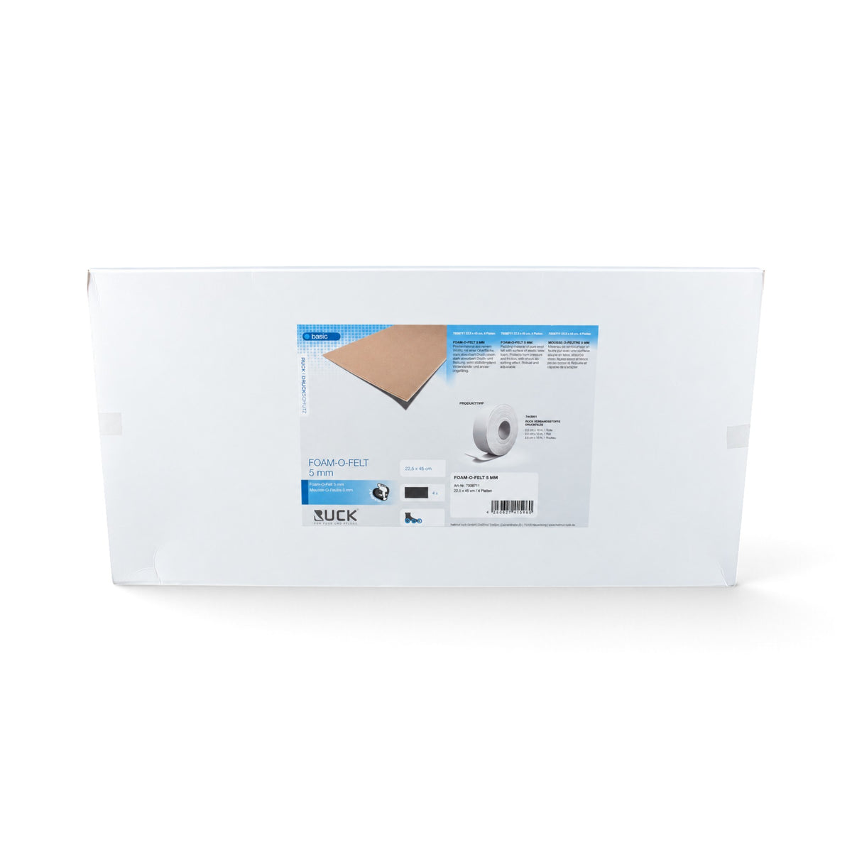 A RUCK Basic Foam-O-Felt Pressure Relief Padding 5mm box with a blue and beige product label, photographed against a plain white background.