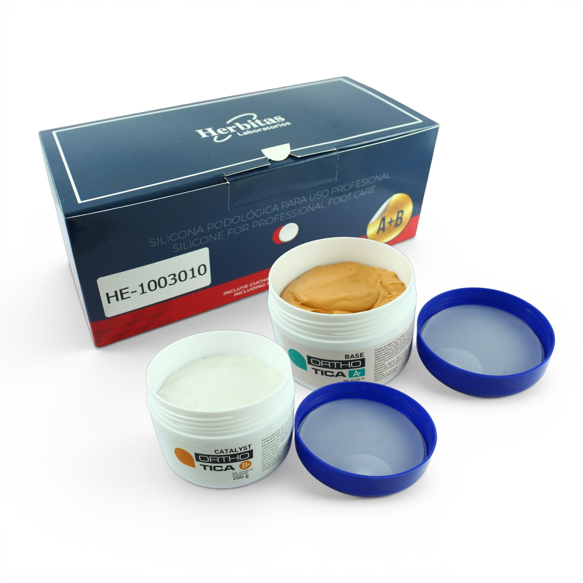 Herbitas Orthotic Silicone A+B set with containers and a box on a white background