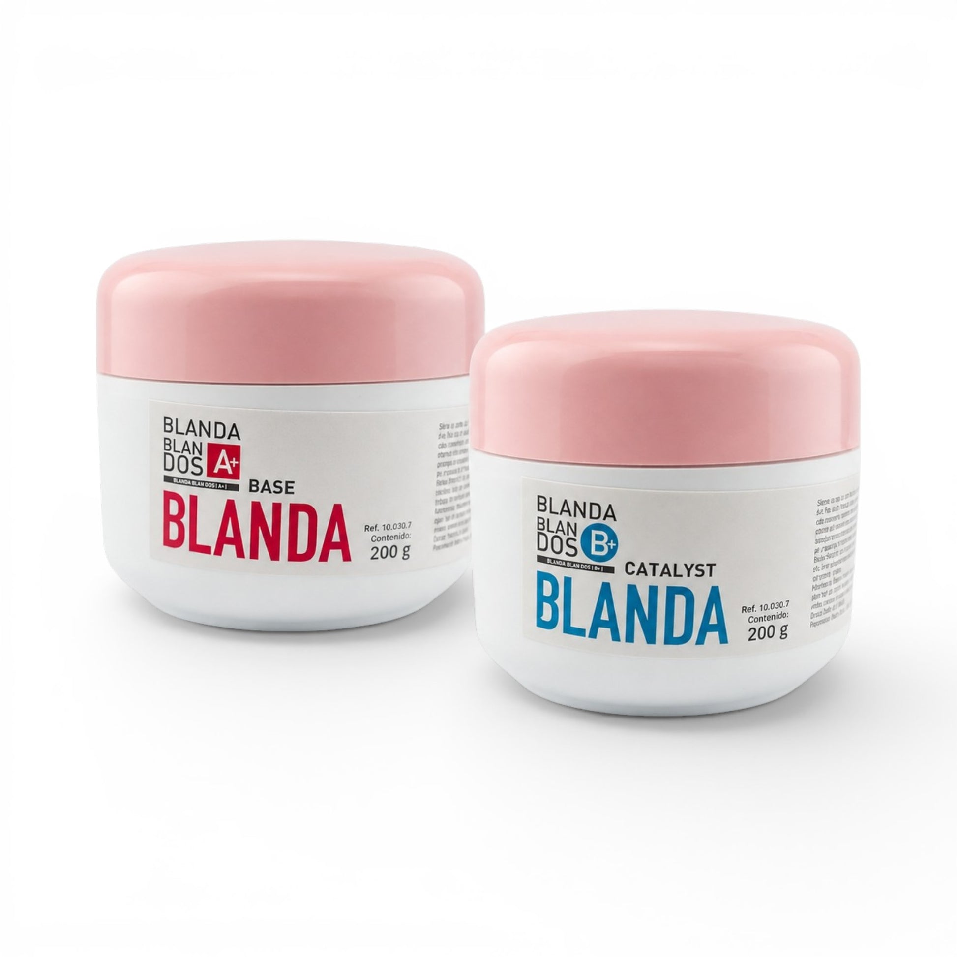 Two jars of Herbitas Blanda Blandos A+B Soft Silicone with pink lids on a white background