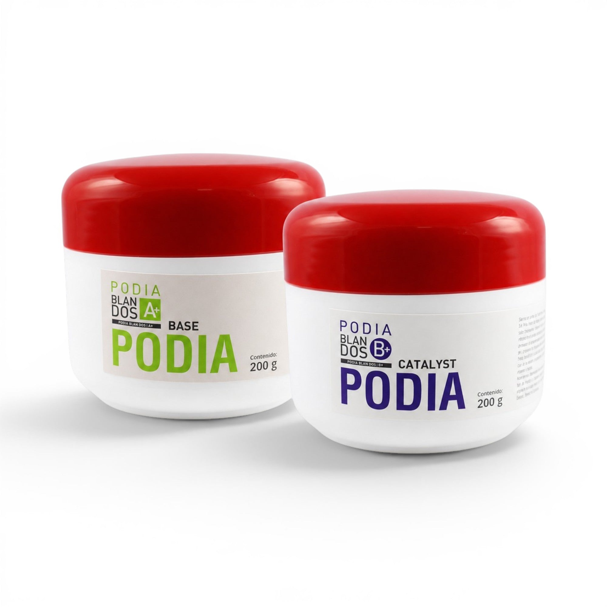 Two jars Herbitas Podia Soft A+B Silicone for Orthotics on a white background