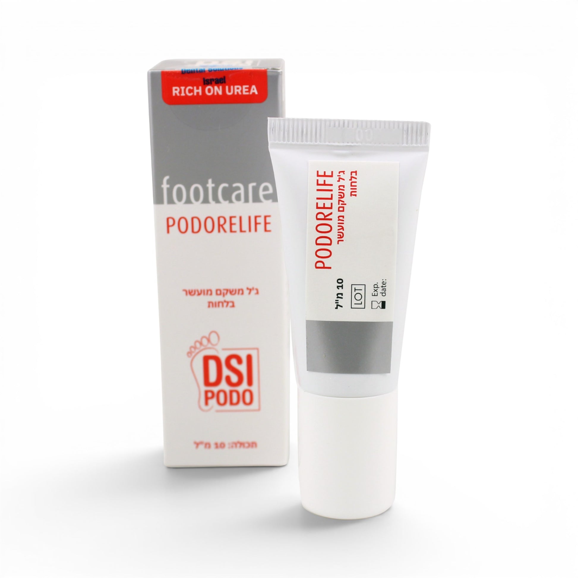 Foot care product 'PodoRelife' by DSI Podo with packaging on a white background