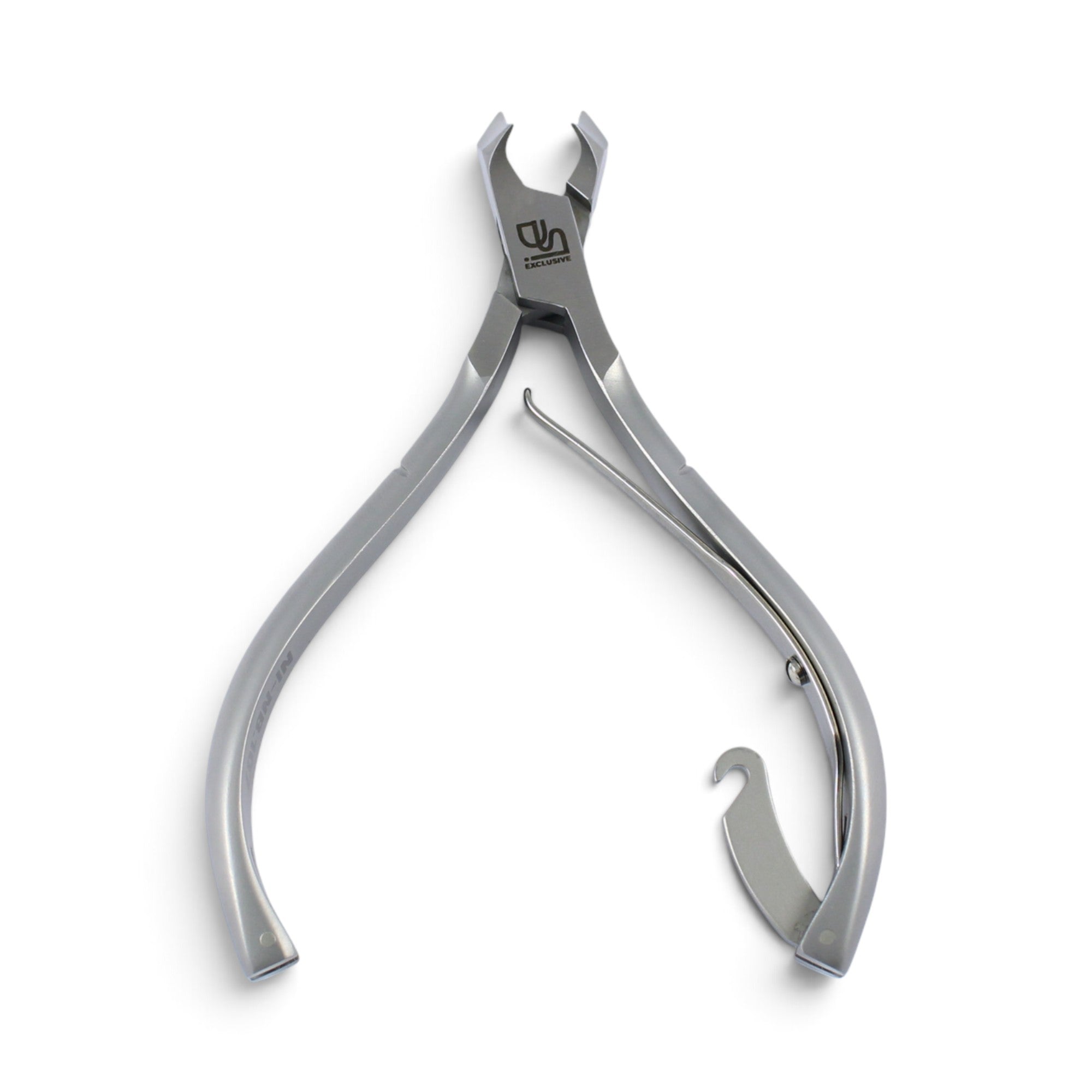 A stainless steel DSI Exclusive Heavy Duty Nail Nippers 13mm hand instrument with a curved handle and a hook-like tip, photographed on a clean white background. The brand logo 'dsi' is visible on the upper jawpiece.