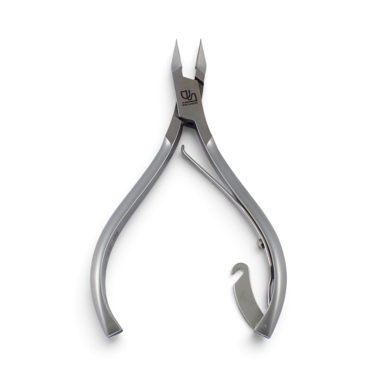 A pair of stainless steel nail DSI Exclusive Ingrown Nail Nippers 16mm clipping forceps with a built-in hook tool on the bottom handle, shown on a clean white background.