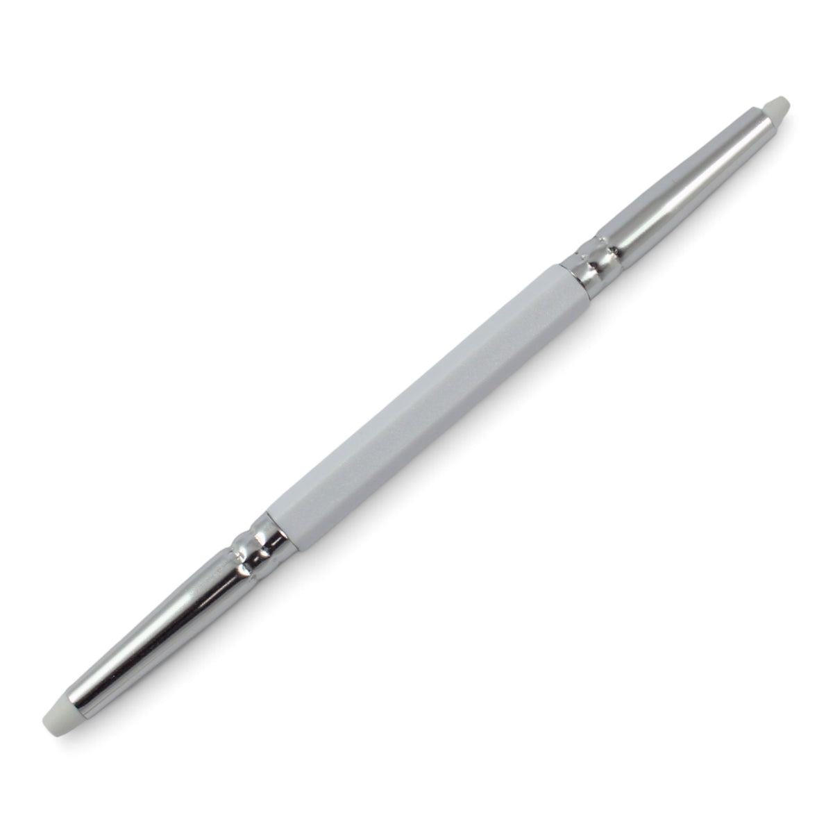 A dual-ended dual tip stylus pen with a matte gray body and metallic silver accents, shown diagonally on a plain white background. RUCK Picker Upper Nail Art Applicator 12.5cm