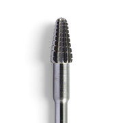 A close-up studio shot of a BUSCH Tungsten Carbide Nail Bur GQSR 4mm bit with a multi-tooth cutting head and a straight shank, shown against a plain white background.