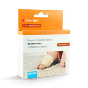 Smartgel Bunion protection sleeve packaging by RUCK, containing 4 units, with an orange and white box showing a demonstration photo of the sleeve on a foot. RUCK smartGel Bunion Protection Size 41–46, 4pcs