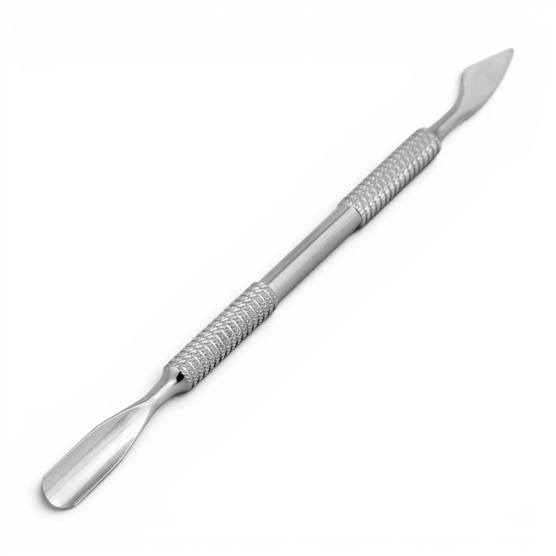 DSI NI-P12 Double-Ended Cuticle Pusher, Rounded Tip/Clover Scraper on a white background