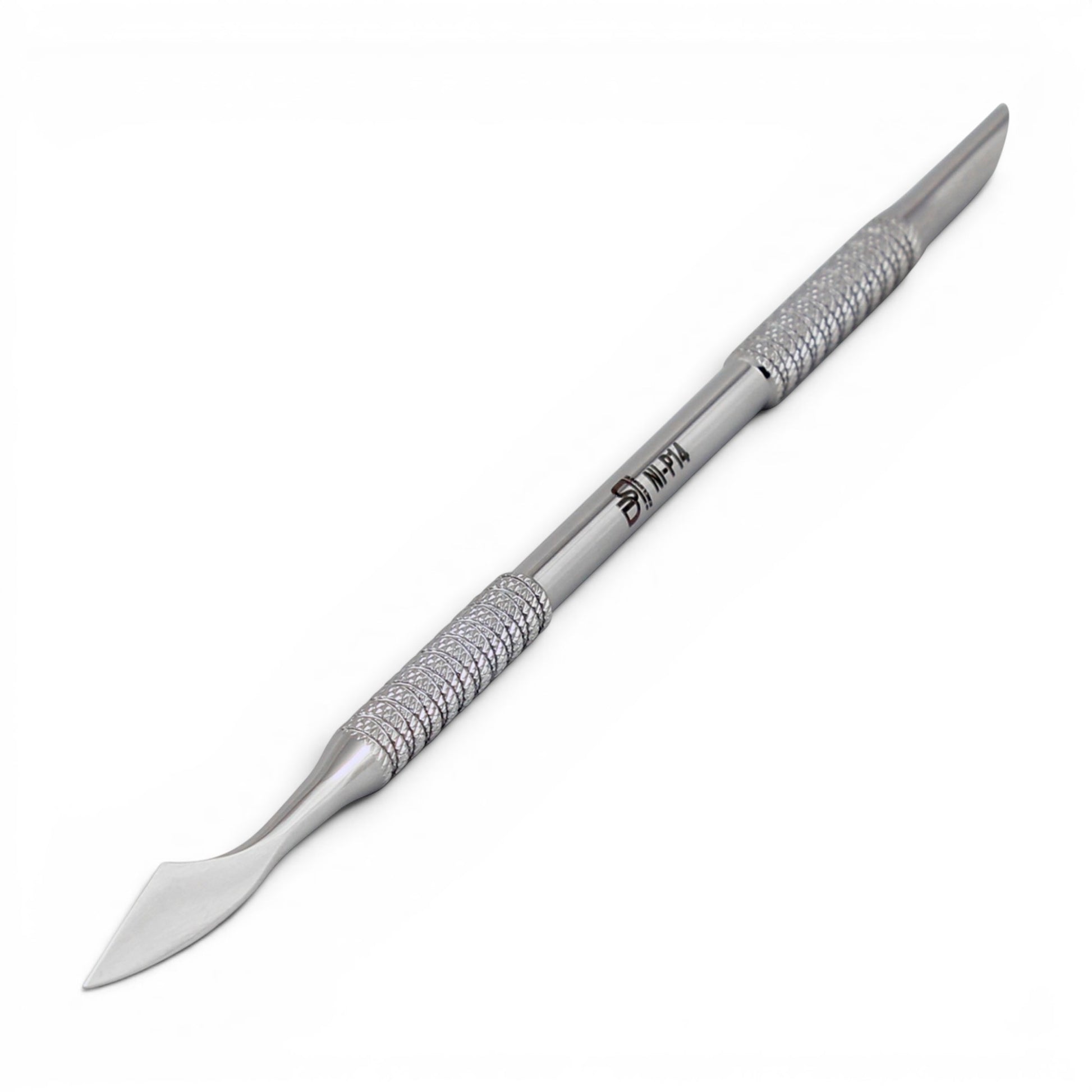 DSI NI-P14 Double-Ended Cuticle Pusher, Angled Tip/Clover Scraper on a white background