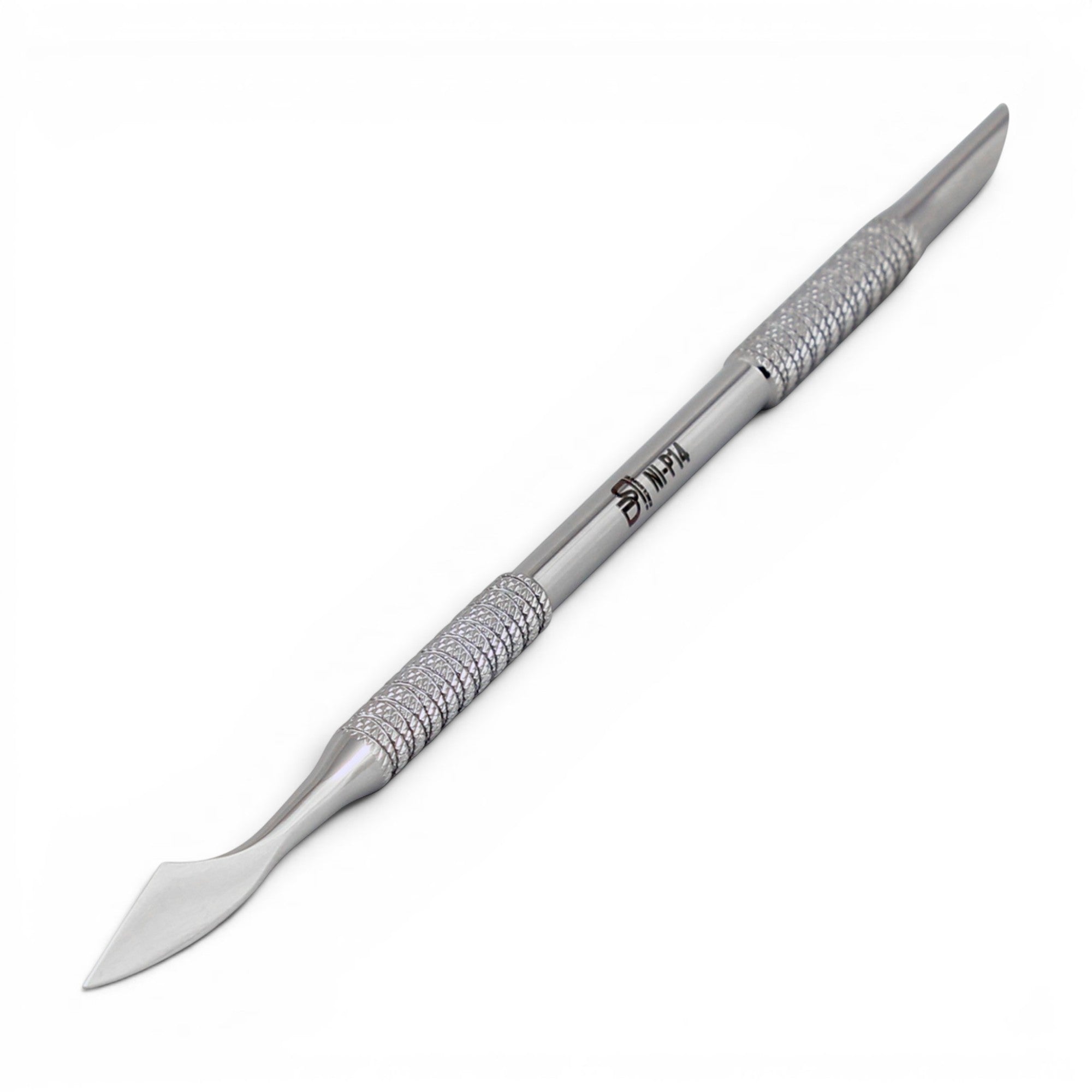 DSI NI-P14 Double-Ended Cuticle Pusher, Angled Tip/Clover Scraper on a white background