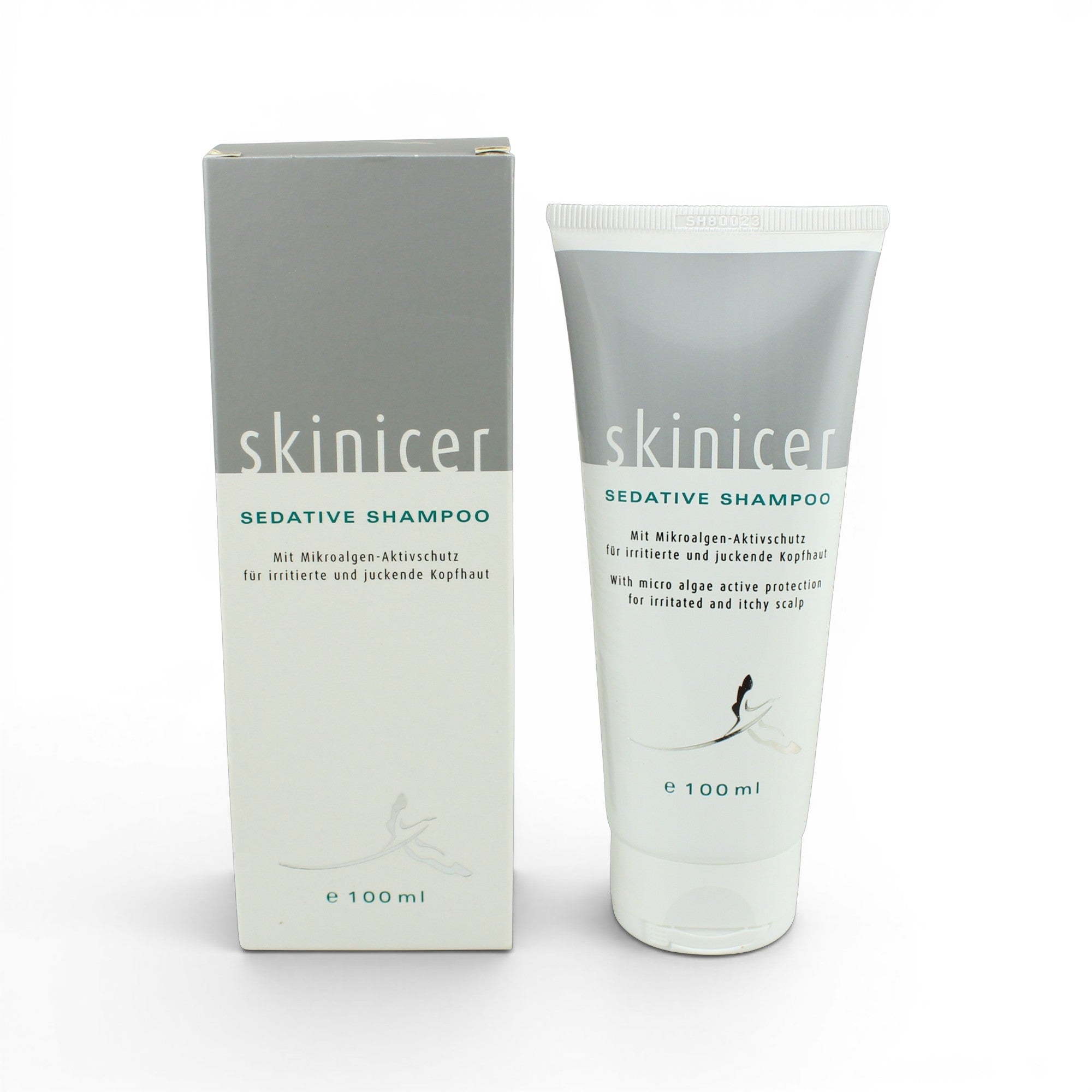 skinicer sedative shampoo tube and packaging on a white background