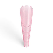 A single translucent pink plastic cone-shaped cup or tumbler, shown upright on a clean white background with a soft shadow. Osaka Pink Dual Forms Rounded Tips, 150 pcs