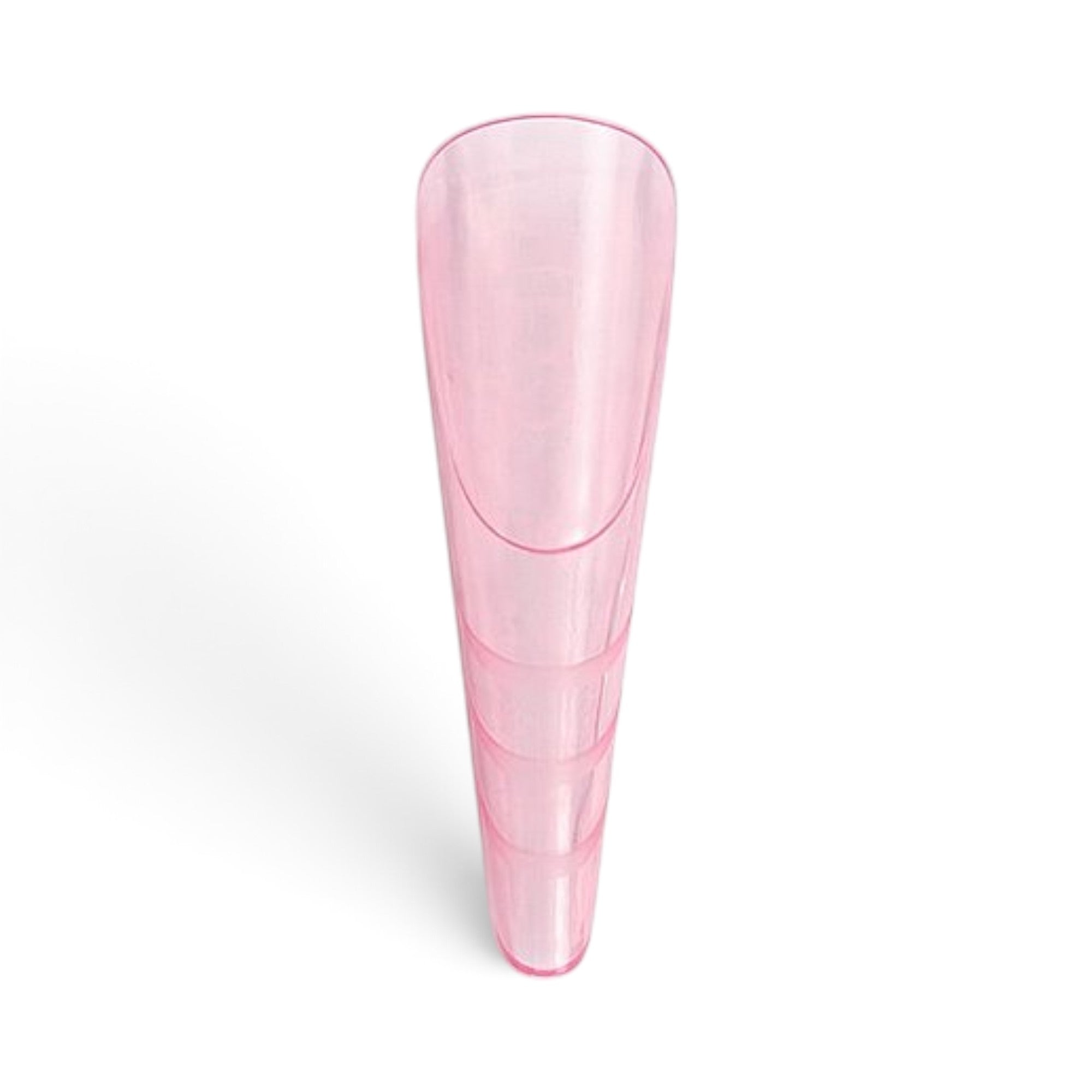 A single translucent pink plastic cone-shaped cup or tumbler, shown upright on a clean white background with a soft shadow. Osaka Pink Dual Forms Rounded Tips, 150 pcs