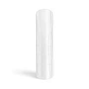 A single transparent cylindrical plastic tube or cap with a rounded top, shown upright on a clean white background. Osaka Clear Dual Forms Straight Tips, 150 pcs