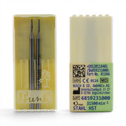 Two nail burs in a yellow box with technical details on a white background