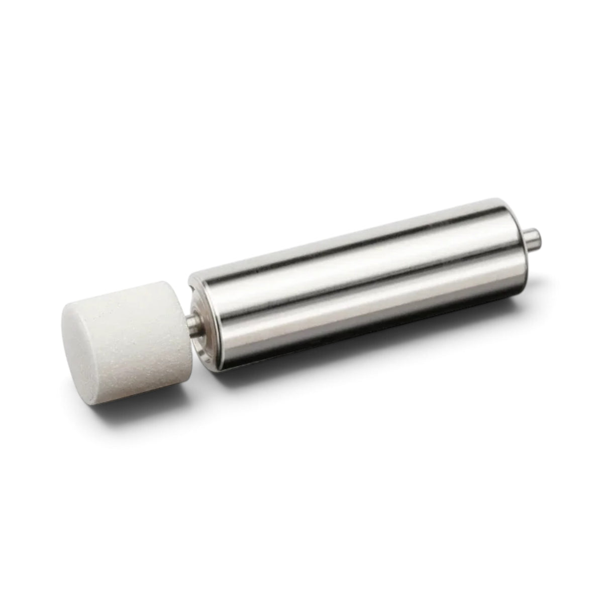 A cylindrical metal roller with a white textured foam or felt sleeve at one end, shown on a clean white background. DSI Exclusive Bur Concentricity Gauge 2.35 mm